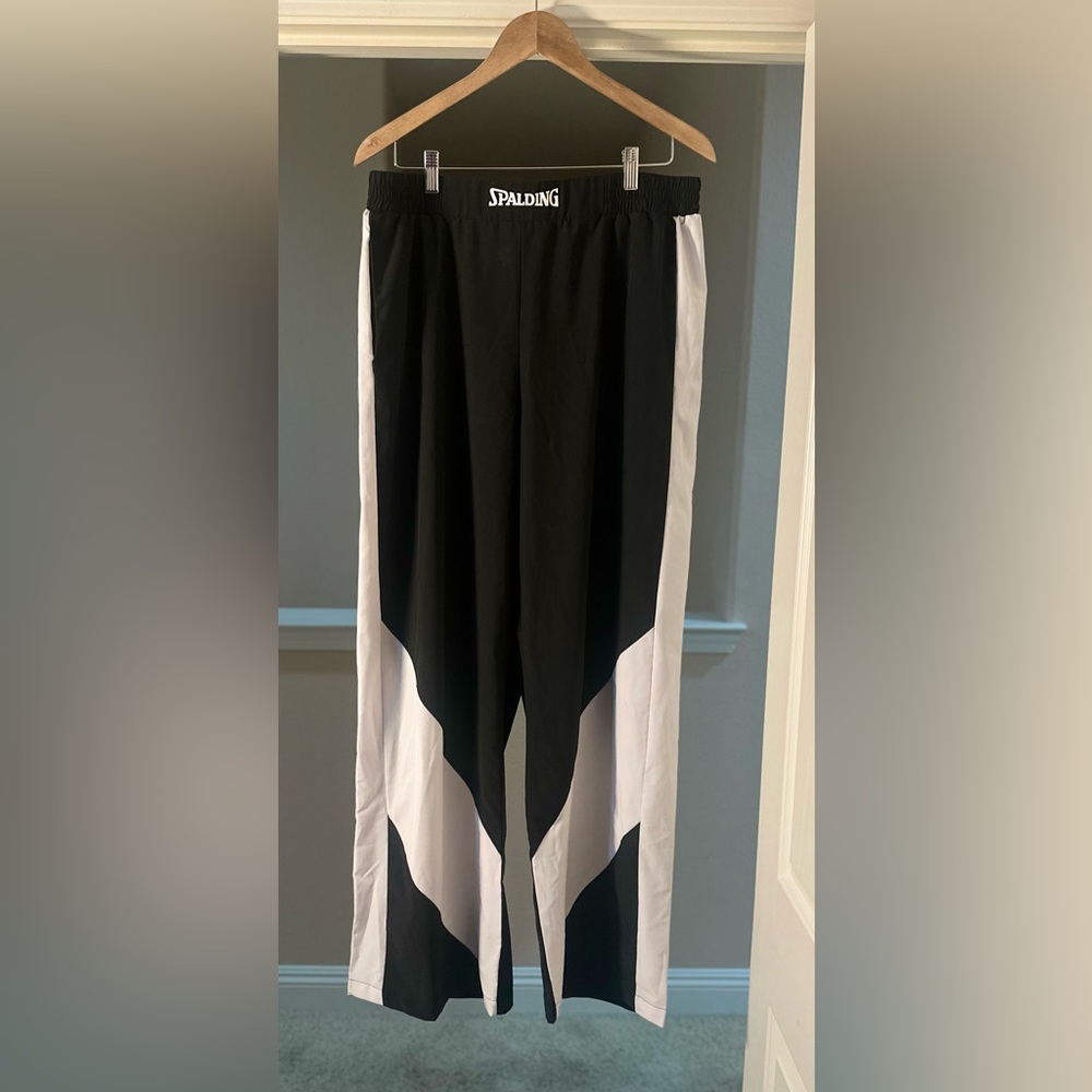 Womens Spalding Black White Athletic Oversized Nylon Pant Trousers Athleisure XL